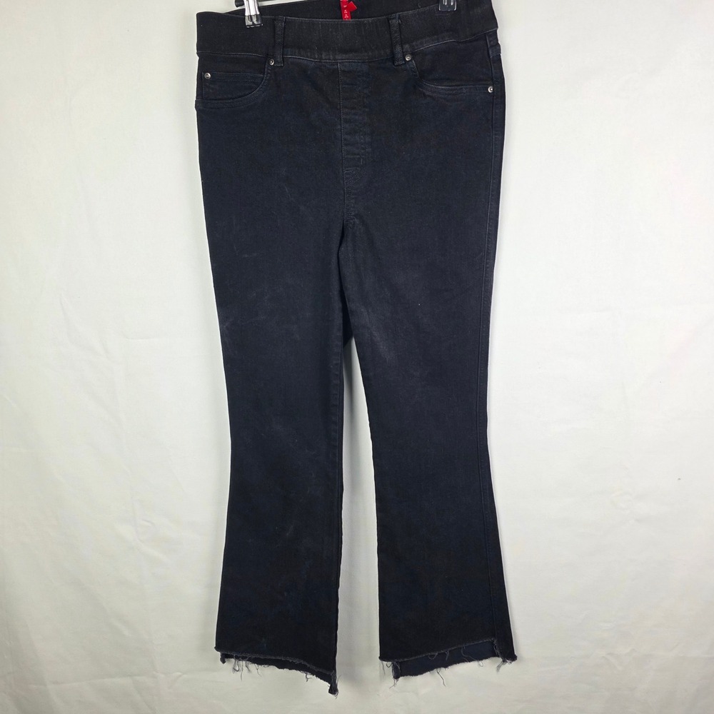 SPANX‎ Black Flare Cropped Jeans Frayed Hem Comfort Waist Tall Lg Denim Neutral